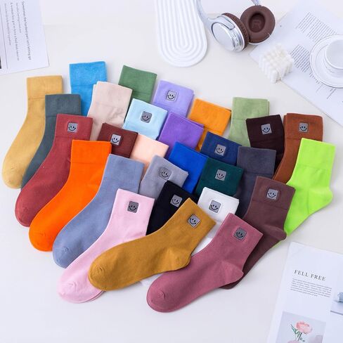 HUGSWEET Soft Cotton Women Socks above Ankle Crew Bootie Socks Cute Lovely Smiley Face Novelty Socks Gifts for Women 5 Pairs in Kuwait
