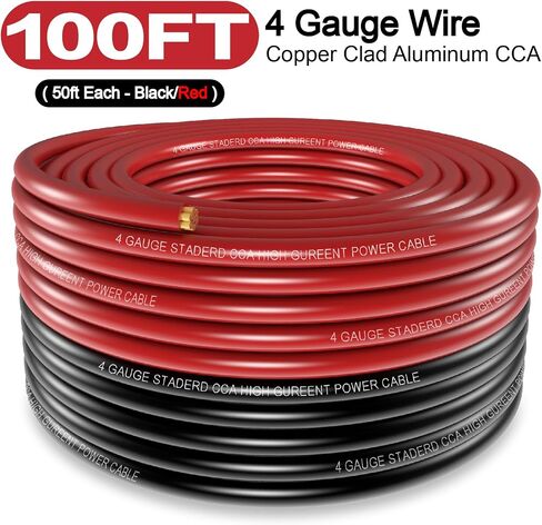 4 Gauge Wire (25ft Each- Black/Red) Copper Clad Aluminum CCA,10pcs Lugs Terminal Connectors with 3:1 Heat Shrink Tube for Power/Auto,Amplifier,Ground Cable in Saudi Arabia