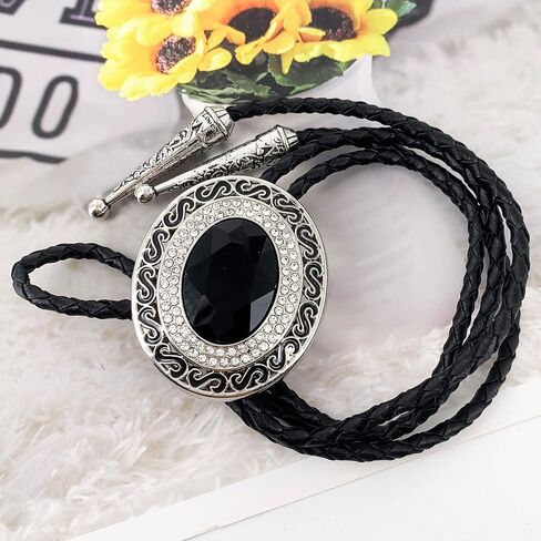 SELOVO Western Big Blue Rhinestone Statement Native American Bolo Tie for Men Genuine Leather in Saudi Arabia