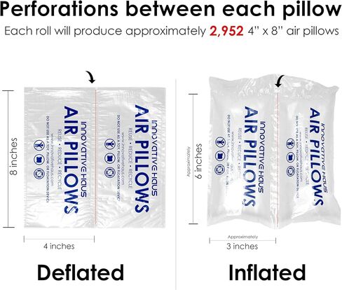 انوفيتيف هاوس لفة وسادة هوائية 4 × 8 انش لملء الفراغ في العبوة. توسيد للشحن والتغليف. لوازم تعبئة رائعة بديلة للفول السوداني والفوم والورق. (590 قدم) in Kuwait