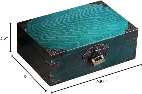 jingcai Wooden Keepsake Box,Decorative Wooden BoxVintage Handmade Wood Craft Boxwith Locks and Keys for Jewelry Gift Storage Boxand Home Decor (Peacock blue-stained)(NOSTALGIE),9.8x6.7x3.5 Inch in Saudi Arabia
