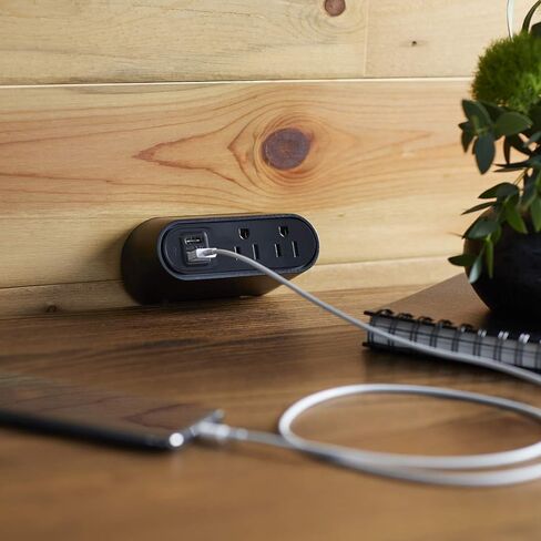 شريط طاقة من Wiremold، شريط طاقة مع USB، شريط طاقة تحت المكتب، شريط طاقة قابل للتركيب، مخرج طاقة للأثاث، 15 أمبير، 2 منافذ، نوع A/C USB، أسود، 6 أقدام in Saudi Arabia