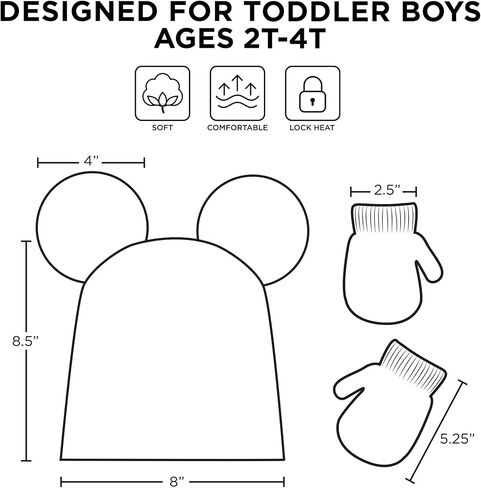Disney boys Mickey Mouse Toddler Winter and Mitten Set Beanie Hat, Mickey Mouse, 2-4T US in Saudi Arabia