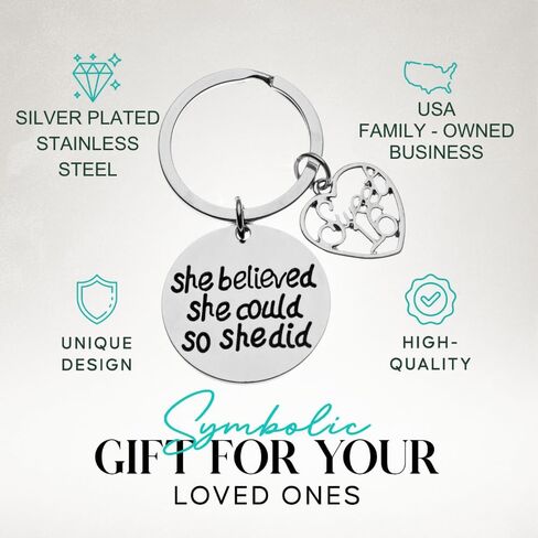 Sweet 16 Inspirational She Believed She Could So She Did Charm Keychain, Sweet Sixteen Jewelry Birthday Gift for Girls in Saudi Arabia