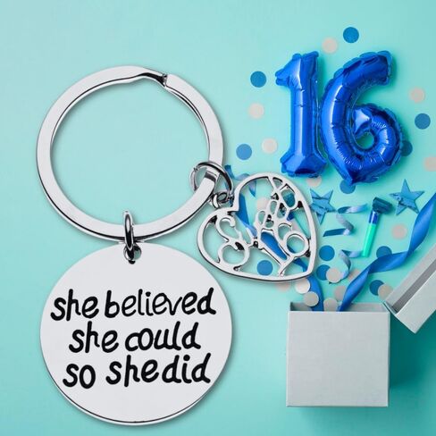 Sweet 16 Inspirational She Believed She Could So She Did Charm Keychain, Sweet Sixteen Jewelry Birthday Gift for Girls in Saudi Arabia