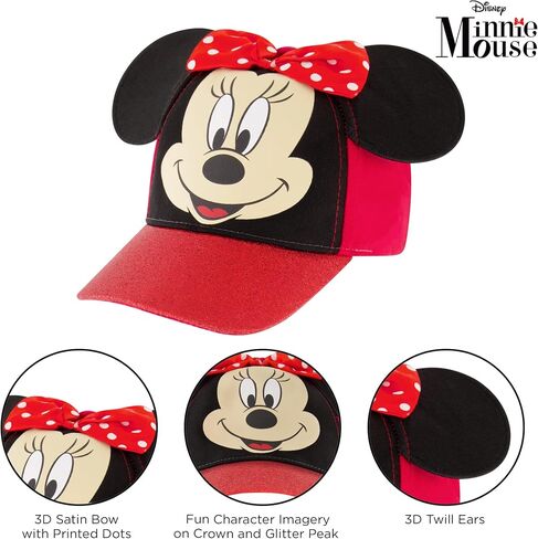 Disney Baseball Cap, Minnie Mouse Ears Adjustable Toddler Girl Hats for Kids, Pink, Ages 2-4 & 4-7 in Kuwait