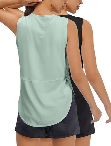 Ice Silk Workout Tank Tops for Women Cool-Dry Sleeveless Loose Fit Yoga Shirts Long Athletic Tops for Women in Kuwait
