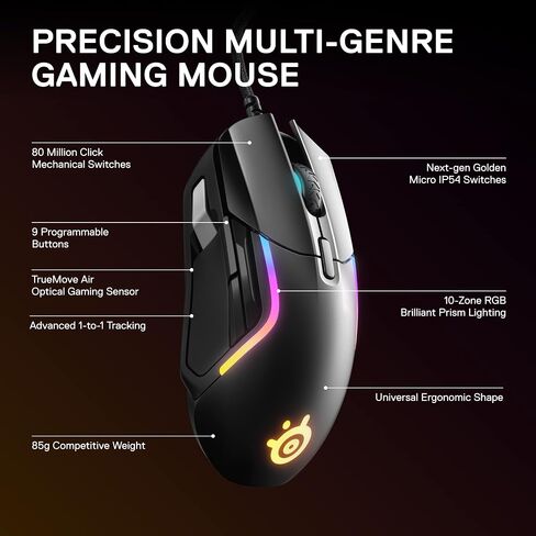 ماوس الألعاب SteelSeries Prime FPS - مستشعر بصري TrueMove Pro 18,000 CPI - 5 أزرار قابلة للبرمجة - مفاتيح بصرية مغناطيسية - إضاءة RGB بريزم الرائعة - أسود (متجدد) in Saudi Arabia