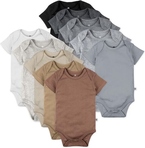 HonestBaby 10-Pack Short Sleeve Bodysuits One-Piece 100% Organic Cotton for Infant Baby Boys, Girls, Unisex, Prep School Rebel Boy, 12 Months in Saudi Arabia