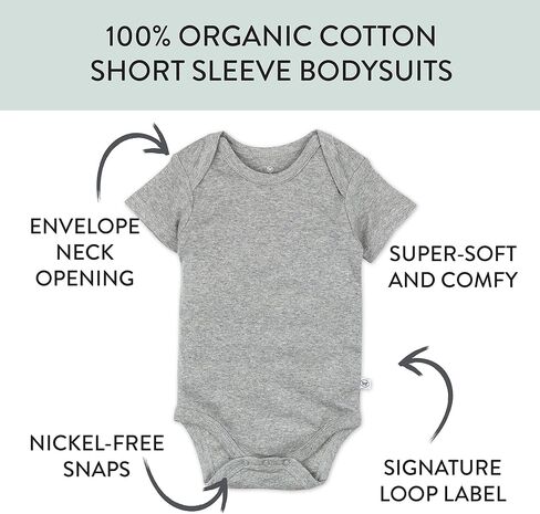 HonestBaby 10-Pack Short Sleeve Bodysuits One-Piece 100% Organic Cotton for Infant Baby Boys, Girls, Unisex, Prep School Rebel Boy, 12 Months in Saudi Arabia