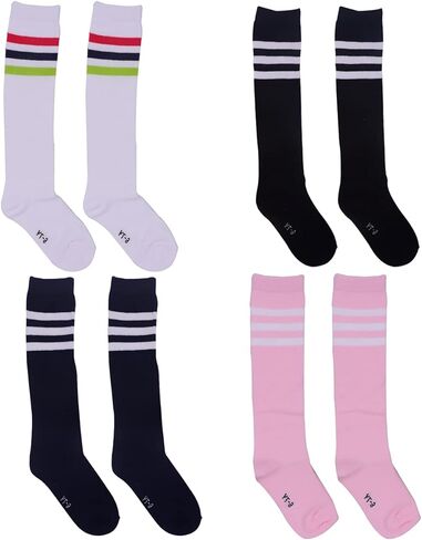جوارب Ewanastore مكونة من 4 أزواج من القطن السميك طويلة حتى الركبة للأطفال والبنات والأطفال الصغار، 4 مقاسات متوفرة in Saudi Arabia