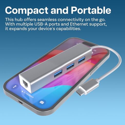 محول MMOBIEL USB-C إلى Ethernet RJ45 متوافق مع MacBook Air/Pro وiMac وAcer وLenovo وAsus وHP وSamsung وHuawei والمزيد - USB من النوع C - 1000 ميجابت في الثانية 3 USB Multiport Hub 3.0 فائق النحافة - فضي in Saudi Arabia