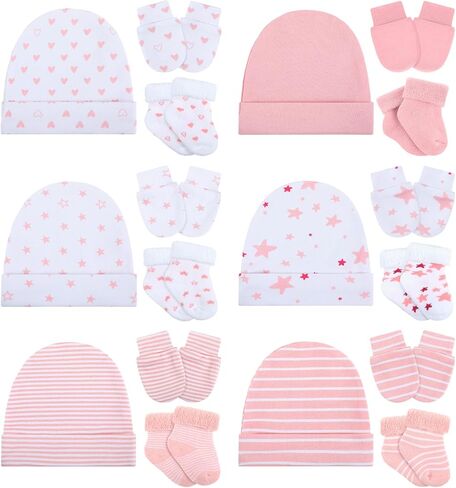 Toulite 6 Pack Preemie Hats القفازات والجوارب مجموعة Preemie Beanie Hat القفازات وعدم الخدش Preemie Mittens Preemie Terry Socks قبعة قطنية Preemie للفتيات والأولاد والأطفال مجموعة متعددة الألوان in Kuwait