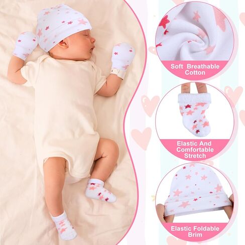 Toulite 6 Pack Preemie Hats القفازات والجوارب مجموعة Preemie Beanie Hat القفازات وعدم الخدش Preemie Mittens Preemie Terry Socks قبعة قطنية Preemie للفتيات والأولاد والأطفال مجموعة متعددة الألوان in Kuwait
