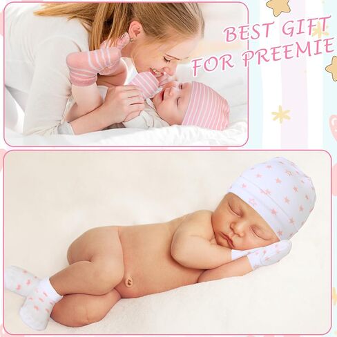 Toulite 6 Pack Preemie Hats القفازات والجوارب مجموعة Preemie Beanie Hat القفازات وعدم الخدش Preemie Mittens Preemie Terry Socks قبعة قطنية Preemie للفتيات والأولاد والأطفال مجموعة متعددة الألوان in Kuwait
