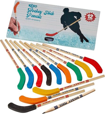 Kicko Hockey Pencils - 9 Inch - 24 Pack - Bulk Multicolor Hockey Stick Pencils with Rubber Blade Eraser - Educational Party Favors, Team Birthday Parties and School Prizes in Saudi Arabia