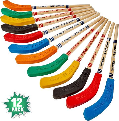 Kicko Hockey Pencils - 9 Inch - 24 Pack - Bulk Multicolor Hockey Stick Pencils with Rubber Blade Eraser - Educational Party Favors, Team Birthday Parties and School Prizes in Saudi Arabia