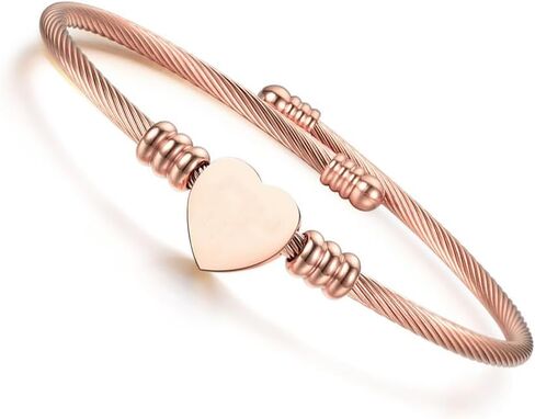 kelistom 316L Stainless Steel Love Heart Charm Bracelet for Women Teen Girls Romantic Gift Silver/Rose/18k Gold Plated OT Clasp Bracelets in Kuwait