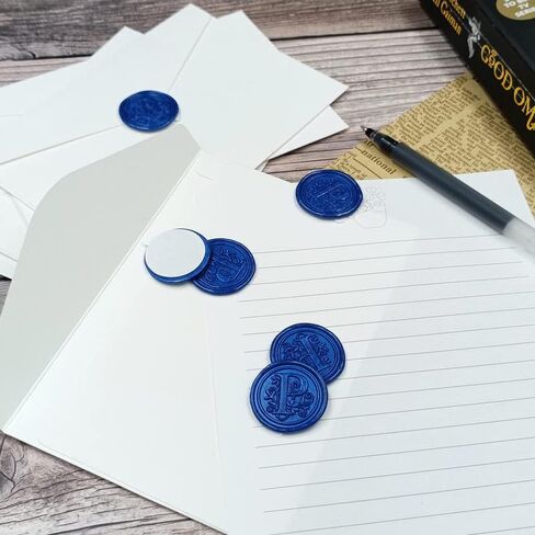 50Pcs Initial Alphabet Wax Seal Stickers, Envelope Seals, Self Adhesive, Envelope Seal Stickers for Wedding Invitation Christmas Valentines Day Birthday (Initial, Ocean Blue, B) in Kuwait