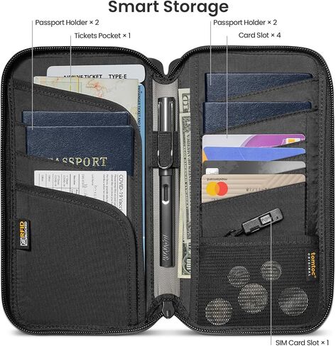 حامل جواز سفر tomtoc مع حامل بطاقة Sim ودبوس إخراج، ومحفظة سفر تحجب RFID ومجموعة حامل بطاقات اللقاح، منظم مستندات عائلي مقاوم للماء مع حزام معصم، ما يصل إلى 6 جوازات سفر in Kuwait