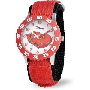 Disney Cars Kids' Bezel Stainless Steel Time Teacher Analog Nylon Strap Watch