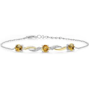 Gem Stone King 2-Tone 925 Sterling Silver and 10K Yellow Gold Black Onyx and White Lab Grown Diamond Tennis Bracelet For Women (1.47 Cttw, Gemstone Birthstone, 7 Inch with 1 Inch Extender) in Kuwait