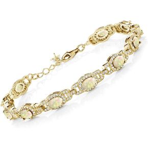 Gem Stone King 18K Yellow Gold Plated Silver Oval Black Onyx Tennis Bracelet For Women (8.00 Cttw, Gemstone Birthstone, 7 Inch with 1 Inch Extender) in Saudi Arabia