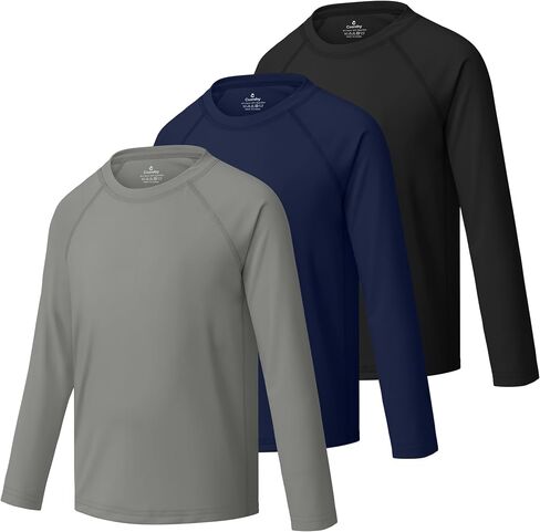 Cooraby 3 Pack Boys Swim Shirt UPF 50+ Long-Sleeve Rashguards Sun Protective Quick Dry Outdoor Shirt in Kuwait
