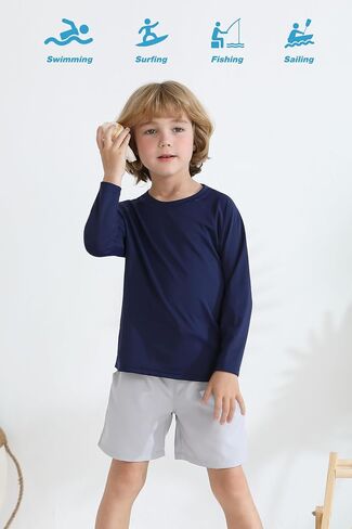 Cooraby 3 Pack Boys Swim Shirt UPF 50+ Long-Sleeve Rashguards Sun Protective Quick Dry Outdoor Shirt in Kuwait