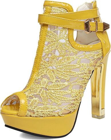 getmorebeauty Women's Pretty Lace Flowers Open Toes High Heels Ankle Boots in Saudi Arabia