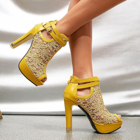getmorebeauty Women's Pretty Lace Flowers Open Toes High Heels Ankle Boots in Saudi Arabia