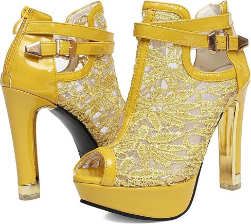 getmorebeauty Women's Pretty Lace Flowers Open Toes High Heels Ankle Boots in Saudi Arabia