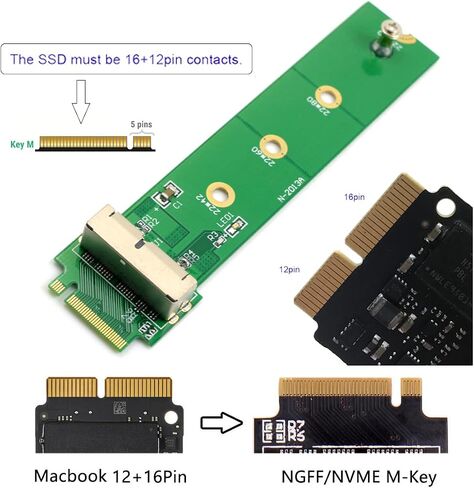 Cablecc PCI Express PCI-E 1X إلى 12+16Pin 2013-2017 Mac Pro Air SSD تحويل بطاقة لـ A1493 A1502 A1465 A1466 in Kuwait