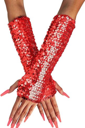 Yikisdy Fashion Mermaid Gloves Sequins Long Gloves Fingerless Elastic Gloves Glitter Rave Party Costume for Women and Girls in Kuwait