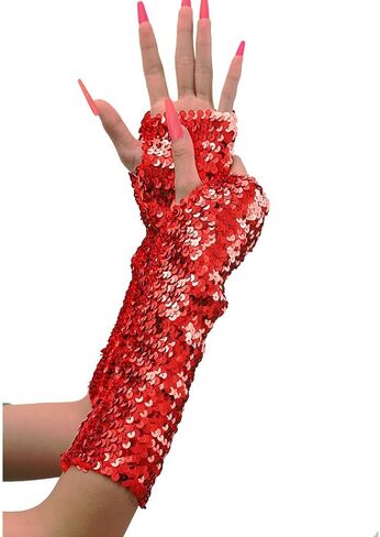 Yikisdy Fashion Mermaid Gloves Sequins Long Gloves Fingerless Elastic Gloves Glitter Rave Party Costume for Women and Girls in Kuwait