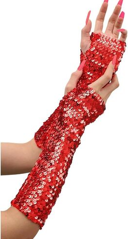Yikisdy Fashion Mermaid Gloves Sequins Long Gloves Fingerless Elastic Gloves Glitter Rave Party Costume for Women and Girls in Kuwait