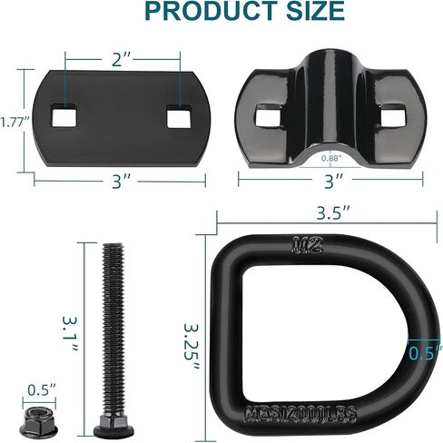 Eapele 1/2" Heavy Duty Bolt-On Forged D Ring Tie-Down Anchors, 12000Lbs Break Strength Anchor Hooks for Trailer Truck Cargo Tie Downs (Pack of 4) in Kuwait