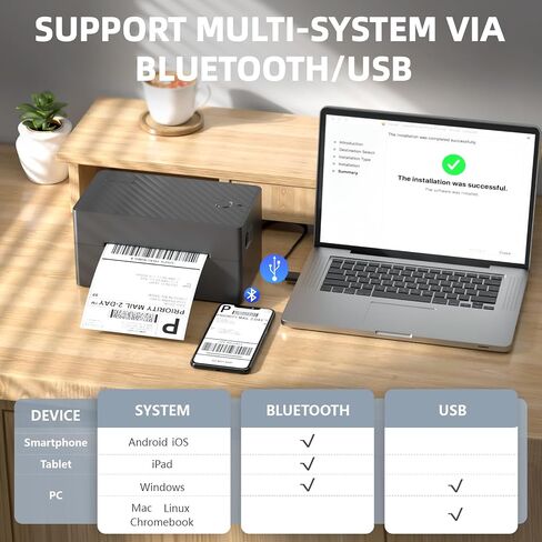 طابعة ملصقات شحن بلوتوث PEDOOLO، طابعة حرارية 4x6 لحزم الشحن، متوافقة مع Android وiOS وWindows وMac وChromebook وAmazon وEbay وUPS وUSPS وFedEx وShopify in Kuwait