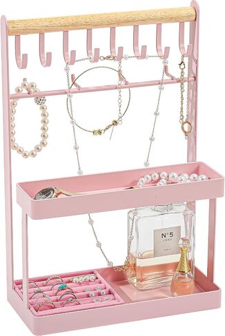 Lolalet Jewelry Organizer Stand Holder, 4-Tier Cute Necklace Holder Stand Rack with 12 Hooks Place Rings Necklaces for Teen Girl Room Decor -Black in Kuwait