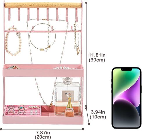 Lolalet Jewelry Organizer Stand Holder, 4-Tier Cute Necklace Holder Stand Rack with 12 Hooks Place Rings Necklaces for Teen Girl Room Decor -Black in Kuwait