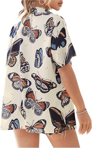 SweatyRocks Women's Short Sleeve Cute Print Button Down Shirt Tops in Kuwait