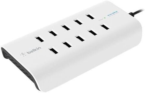 مشترك طاقة لمحطة شحن USB من Belkin Rockstar مزود بـ 10 منافذ - استمتع بتجربة الشحن السريع مع مصدر طاقة بقوة 2.4 أمبير/منفذ - شاحن USB متعدد المنافذ موفر للمساحة مصمم لسطح المكتب وغرفة النوم in Saudi Arabia