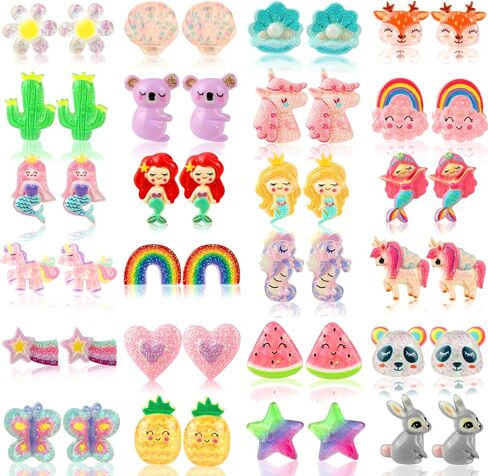 Kids Clip On Earrings for Girls 32 Pairs Hypoallergenic Clips Earrings for Girls Toy Earrings Princess Play Jewelry Party Favor in Saudi Arabia