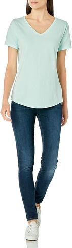 Amazon Essentials Women's Classic-Fit 100% Cotton Short-Sleeve V-Neck T-Shirt (Available in Plus Size), Pack of 2 in Kuwait