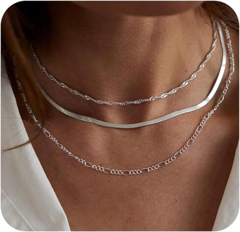 JECOMY 14K Gold Plated Layering Necklaces For Women Gold Necklace Set, Cuban Link, Snake Chain, Paperclip Layered Chains, Twisted Rope and Twisted Chain, Trendy Layering Necklace in Kuwait