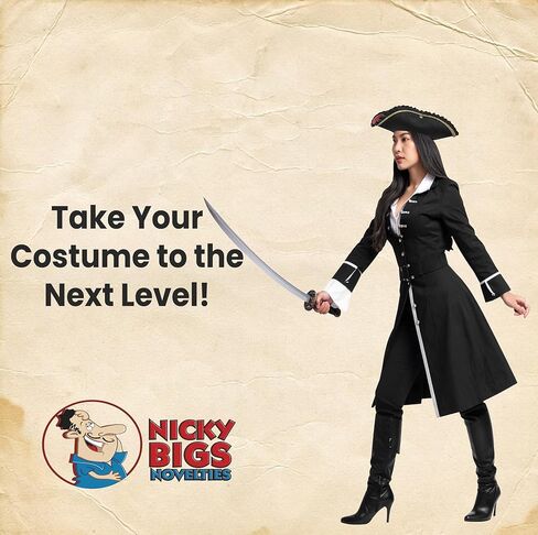 قبعة القراصنة ثلاثية الزوايا الفاخرة من Nicky Bigs Novelties باللون الأسود، إكسسوار أزياء القراصنة in Kuwait