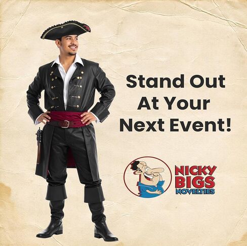 قبعة القراصنة ثلاثية الزوايا الفاخرة من Nicky Bigs Novelties باللون الأسود، إكسسوار أزياء القراصنة in Kuwait