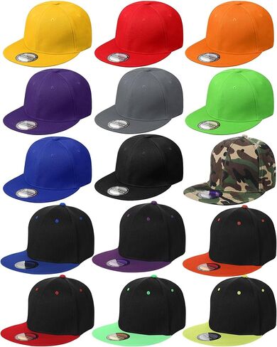 15 Pack Snapback Hats for Men Hip Hop Style Hats Solid Baseball Hats Adjustable Snapback Cap Flat Brim Baseball Caps in Saudi Arabia