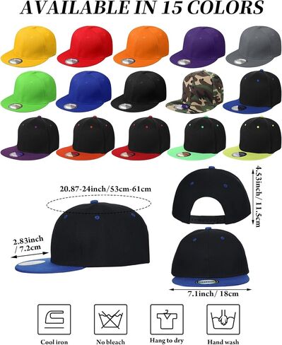 15 Pack Snapback Hats for Men Hip Hop Style Hats Solid Baseball Hats Adjustable Snapback Cap Flat Brim Baseball Caps in Saudi Arabia