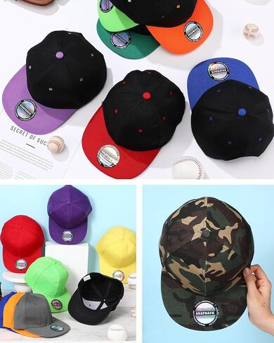 15 Pack Snapback Hats for Men Hip Hop Style Hats Solid Baseball Hats Adjustable Snapback Cap Flat Brim Baseball Caps in Saudi Arabia